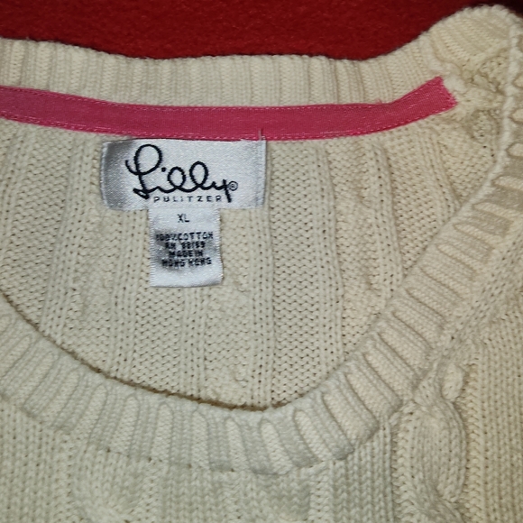 LILLY PULITZER PULLOVER CABLE KNIT CREAM SWEATER LONG SLEEVE - Picture 2 of 6
